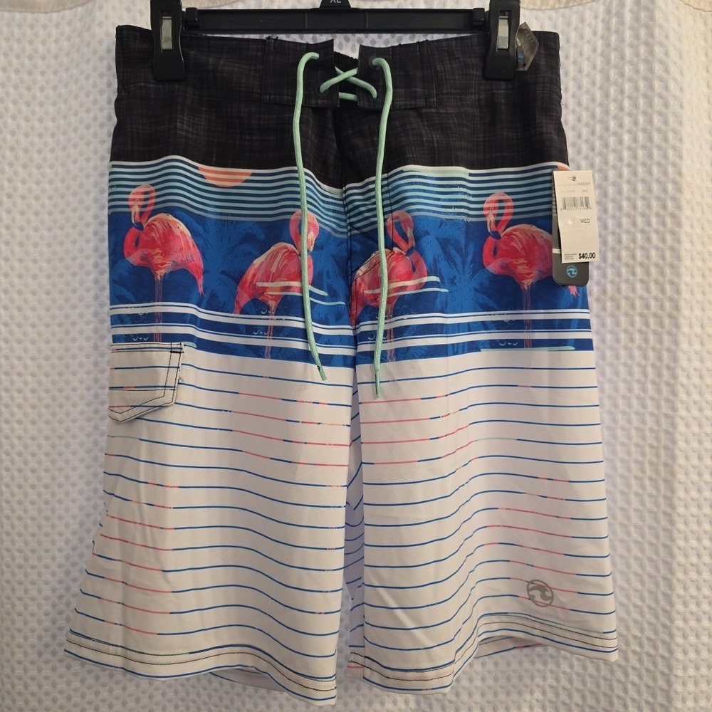 OCEAN CURRENT BOARD SHORTS SWIMWEAR MEN'S SIZE MEDIUM BLACK BLUE